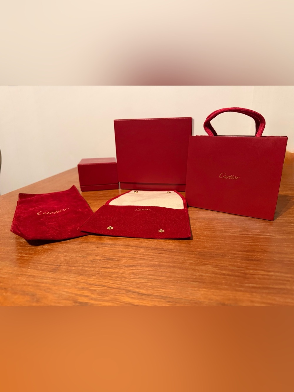 Cartier Lot Of 5 Empty Gift Boxes (2) Pouches (2) Bag (1) Authentic New